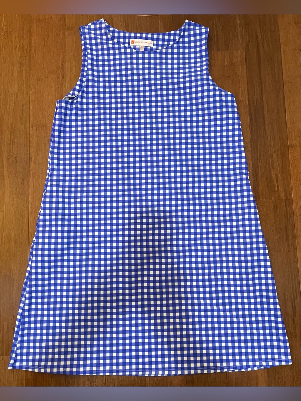 Jude Connally Dress L Blue Gingham Sheath Mini Picnic Summer Beach